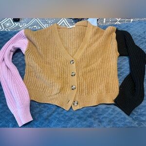 Derek Heart Tan, Pink, and Black Cardigan